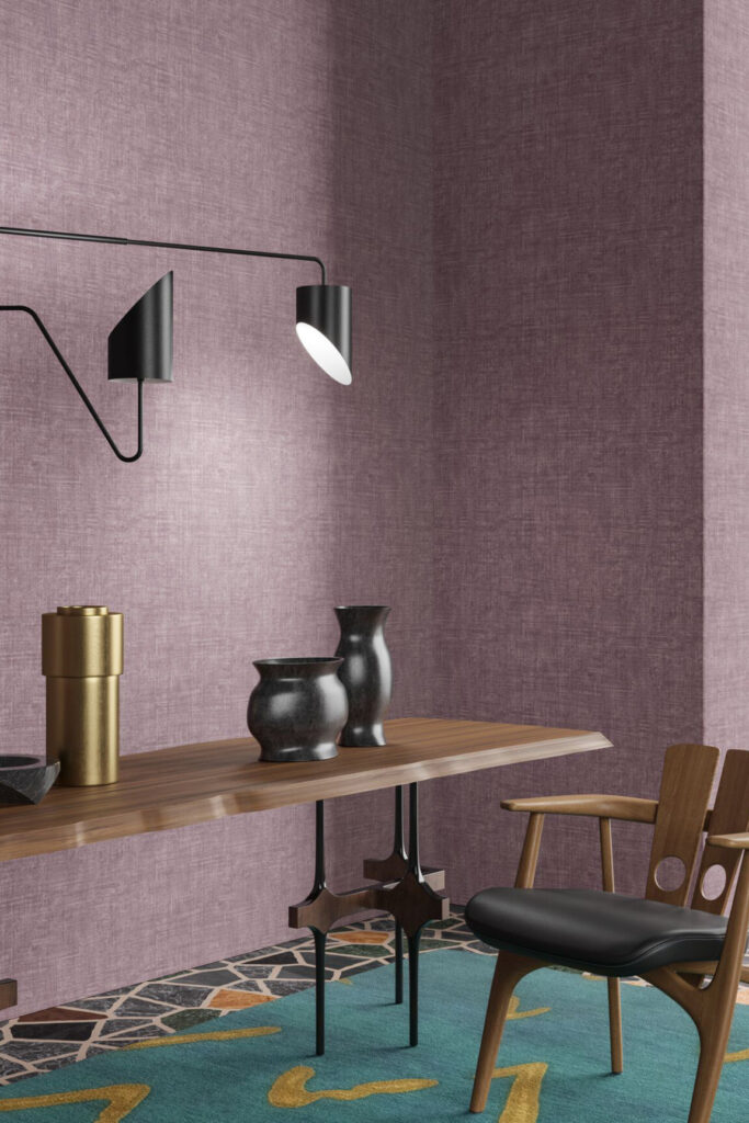 Arte Essentials brushed suede Brushed suede behang in kleur Aubergine (59604) - Interieur impressie