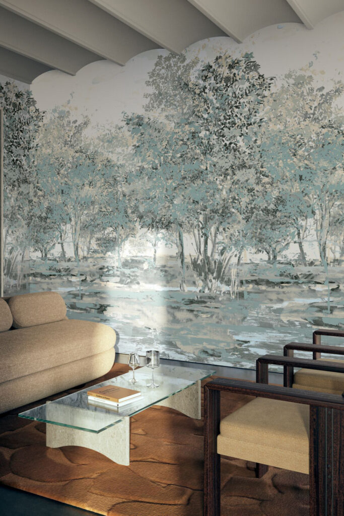 Arte Essentials brushed suede Sherwood behang in kleur Bister (59642) - Interieur impressie