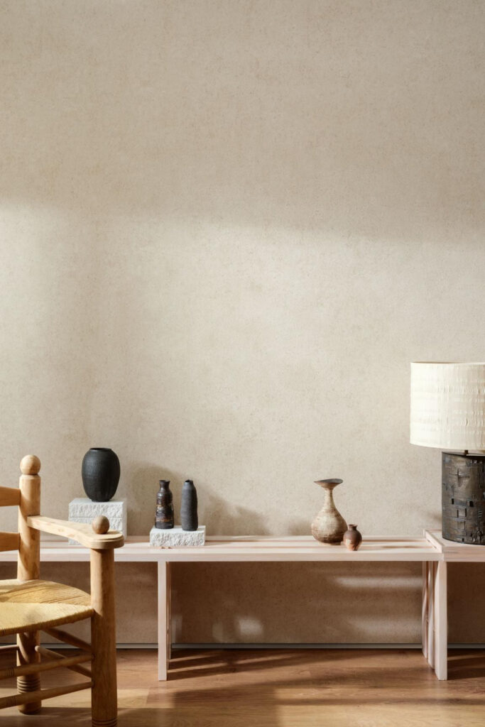 Arte Essentials kaolin Calcaire stucco behang in kleur Clay (30303) - Interieur impressie