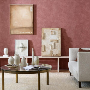 Arte Essentials kaolin Calcaire stucco behang in kleur Burgundy (30315) - Interieur impressie