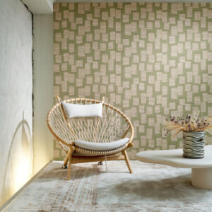 Arte Essentials totem Esparto africano behang in kleur Olive (18945) - Interieur impressie