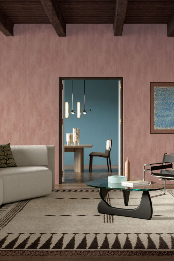 Arte Essentials washed linen Washed linen behang in kleur Mauve (59500) - Interieur impressie