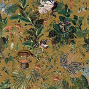 Moooi wallcovering extinct animals Menagerie of extinct animals behang in kleur Curry (MO2074) - Product close-up