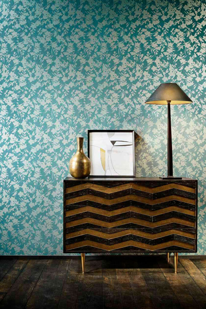 Flamant les memoires Bouton dor behang in kleur Curaçao (80060) - Interieur impressie