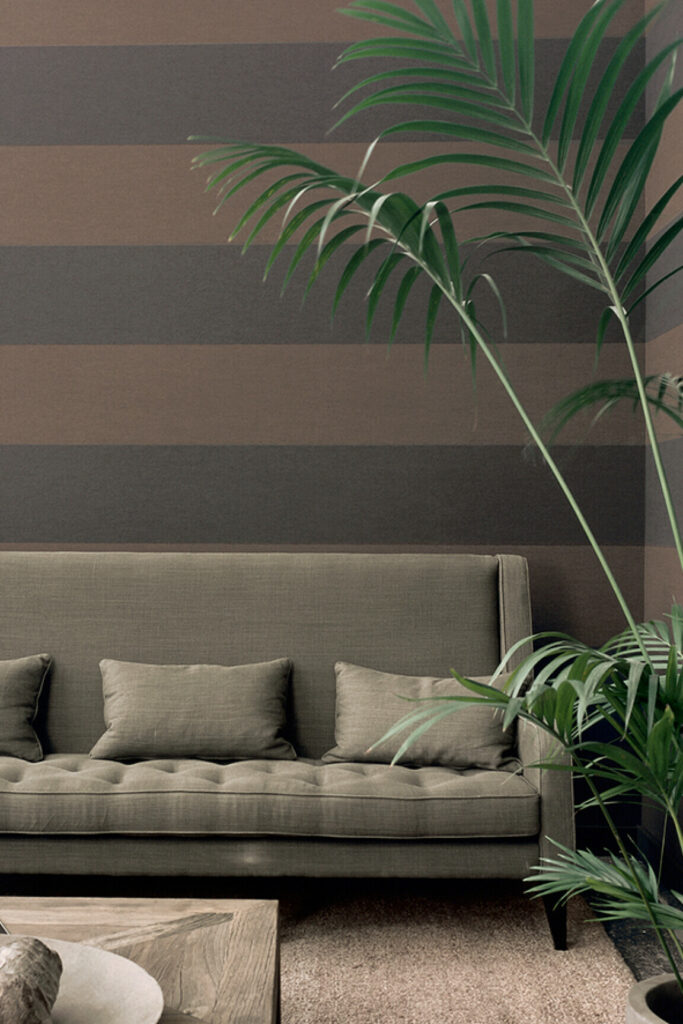 Flamant les rayures stripes Grande stripe behang in kleur Tartuffo et Noire de Lune (30004) - Interieur impressie