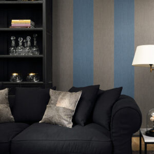 Flamant les rayures stripes Grande stripe behang in kleur Eléphant et Midnight Blue (30028) - Interieur impressie