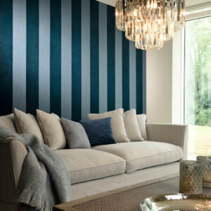 Flamant les rayures stripes Velvet behang in kleur Midnight Blue (18115) - Interieur impressie