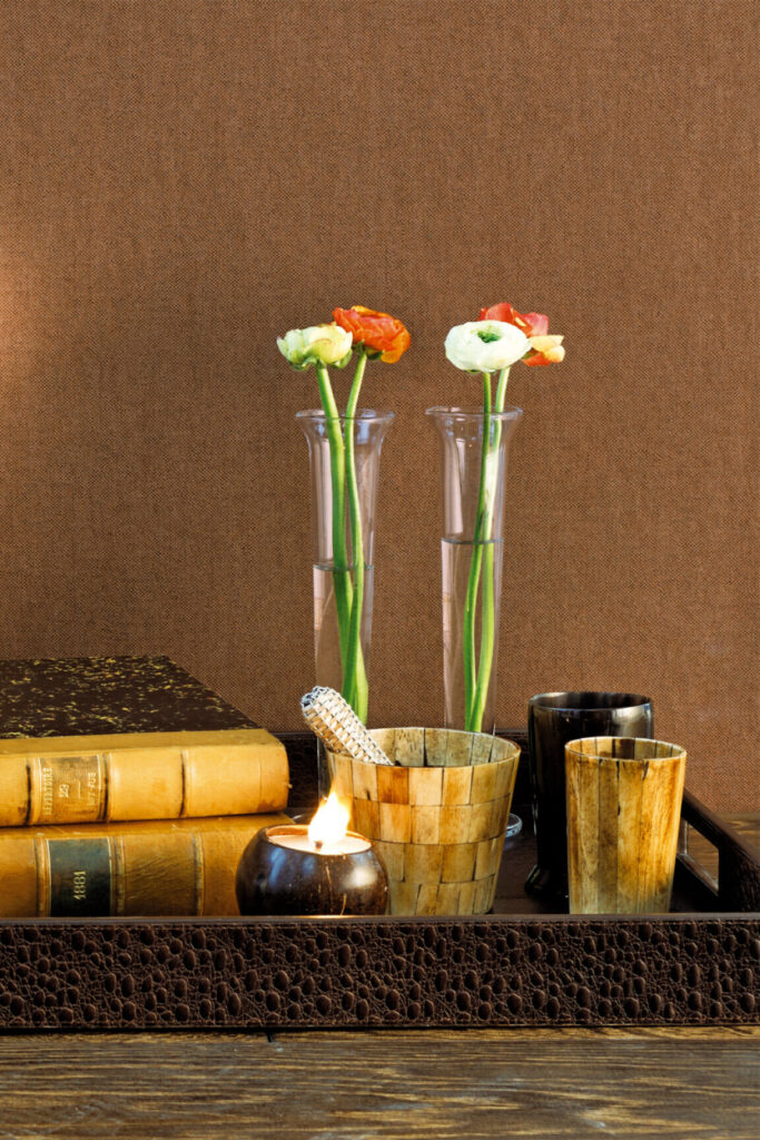 Flamant suite i les unis Lin behang in kleur Havane (40090) - Interieur impressie