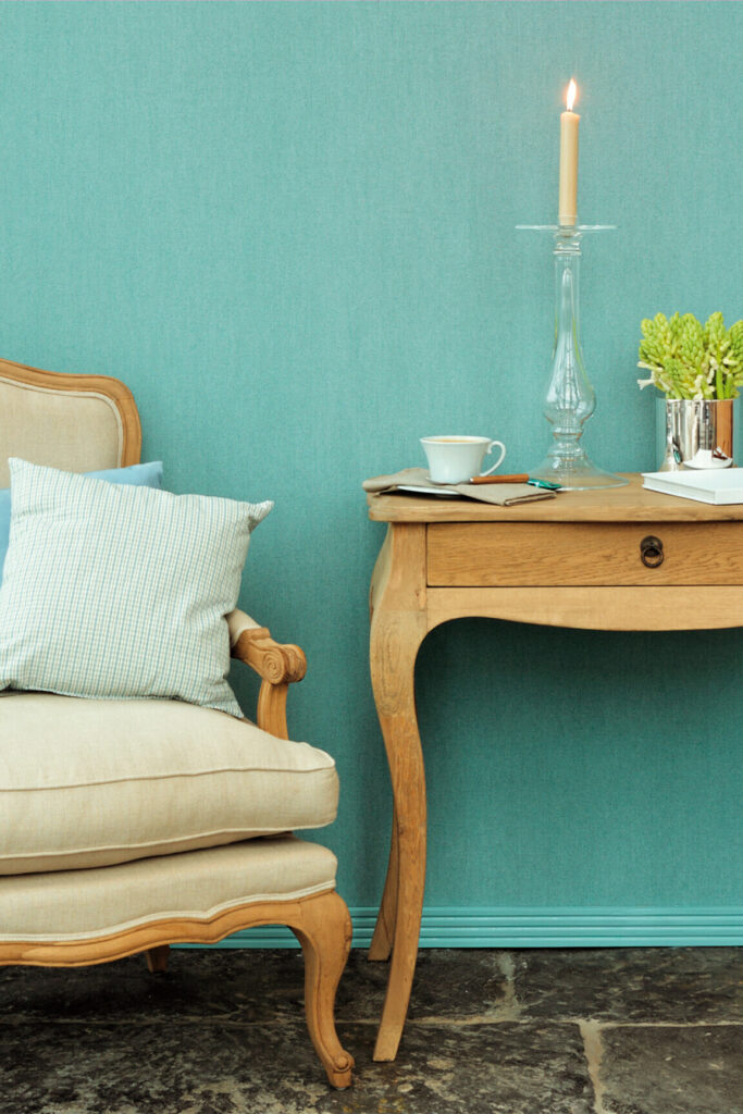 Flamant suite i les unis Lin behang in kleur Lagune (40100) - Interieur impressie