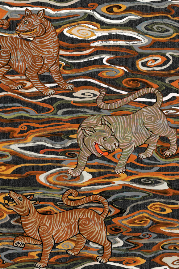 Arte Gitane Tigris behang in kleur Burnt Sienna (49570) - Product close-up