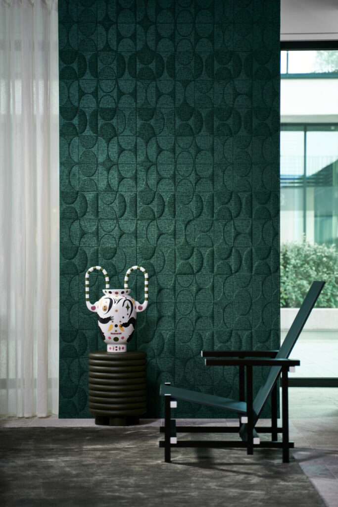 Arte Icons Curve behang in kleur Petrol (85552) - Interieur impressie