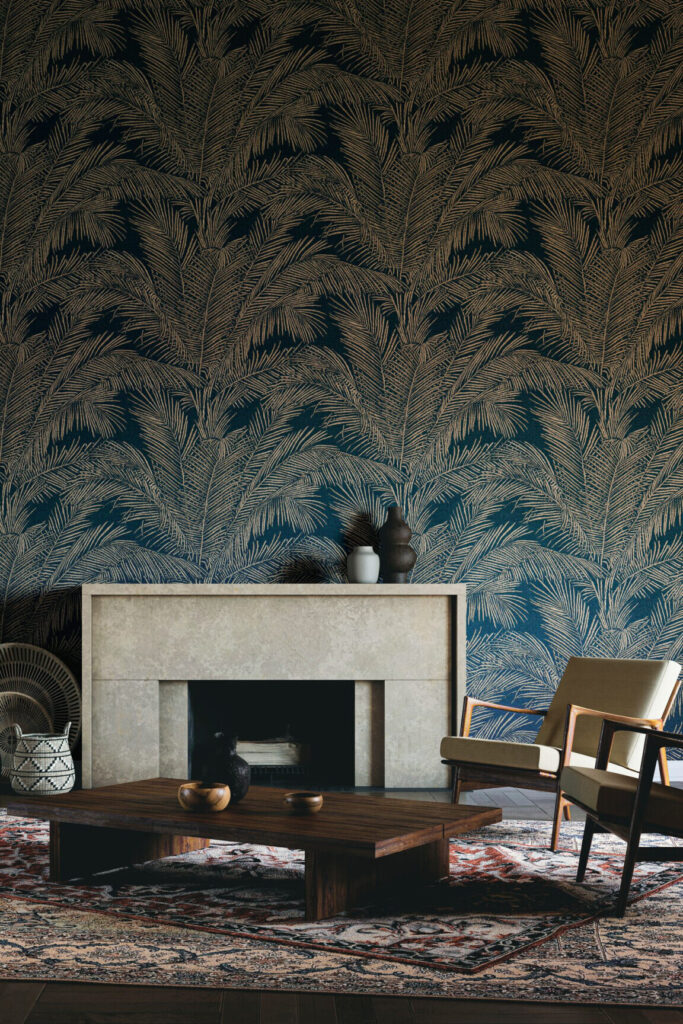 Arte Lanai Maui behang in kleur Prussian Blue (81530) - Interieur impressie