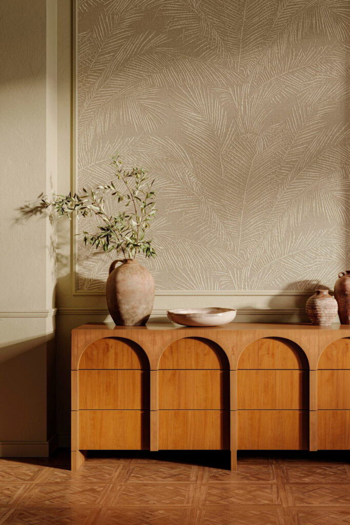 Arte Lanai Maui behang in kleur Greige (81533) - Interieur impressie