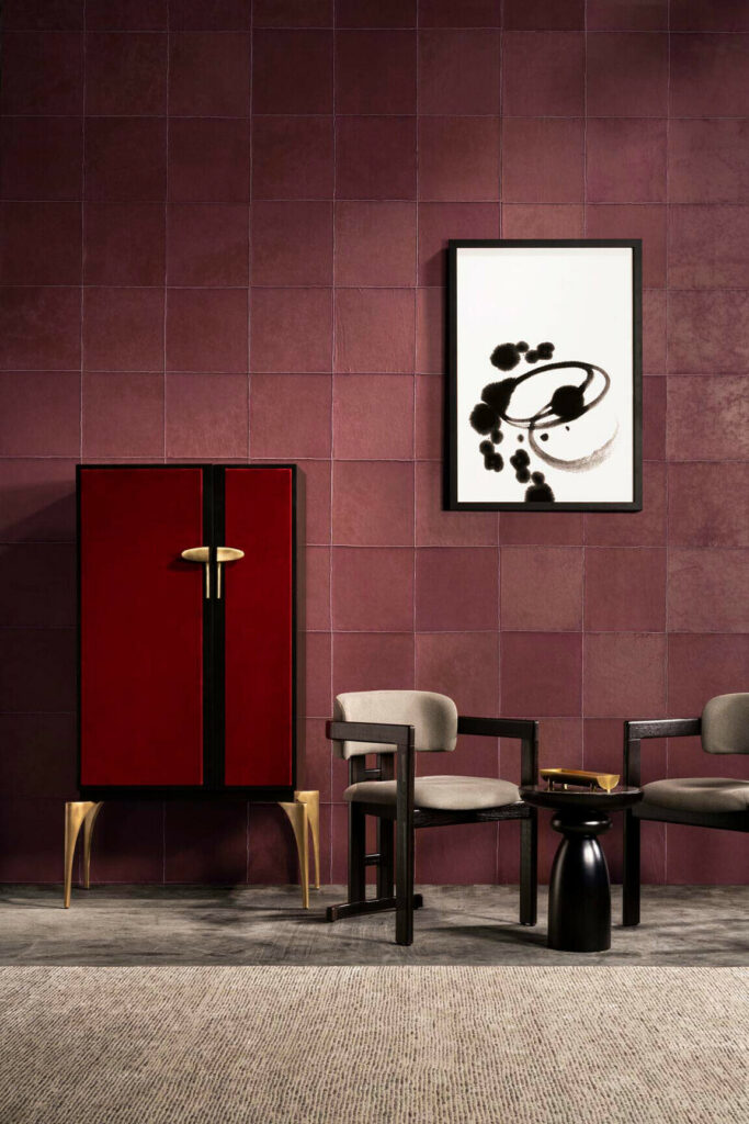 Arte Les cuirs Aspect behang in kleur Raspberry (33540) - Interieur impressie