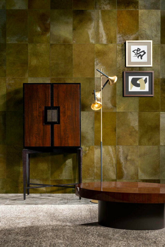 Arte Les cuirs Rectangle behang in kleur Olive (33500) - Interieur impressie