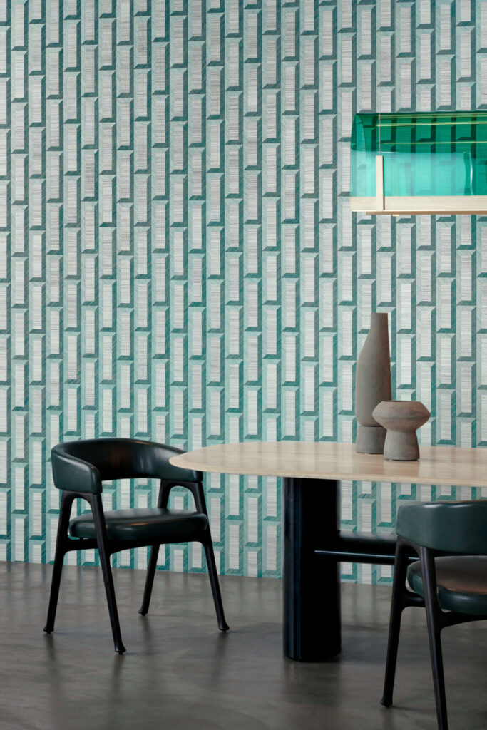 Arte Marqueterie Biseau behang in kleur Turquoise Teal (72721) - Interieur impressie