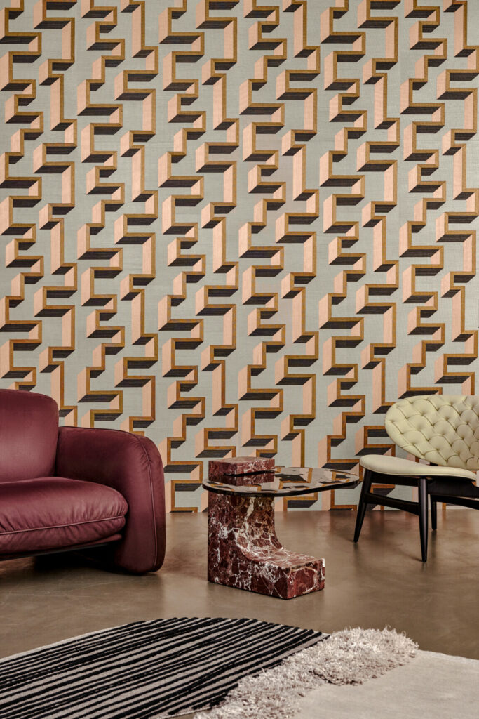 Arte Marqueterie Detour behang in kleur Copper Pink (72702) - Interieur impressie