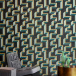 Arte Marqueterie Detour behang in kleur Gold Teal (72703) - Interieur impressie