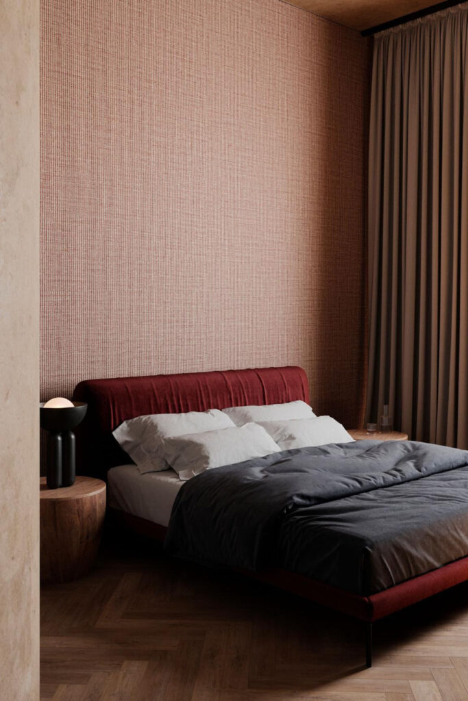 Arte Merino Lana behang in kleur Bordeaux (63510) - Interieur impressie