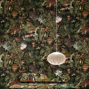 Moooi wallcovering extinct animals Menagerie of extinct animals behang in kleur Raven (MO2071) - Interieur impressie