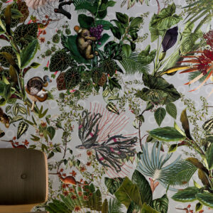 Moooi wallcovering extinct animals Menagerie of extinct animals behang in kleur Cloud (MO2073) - Interieur impressie
