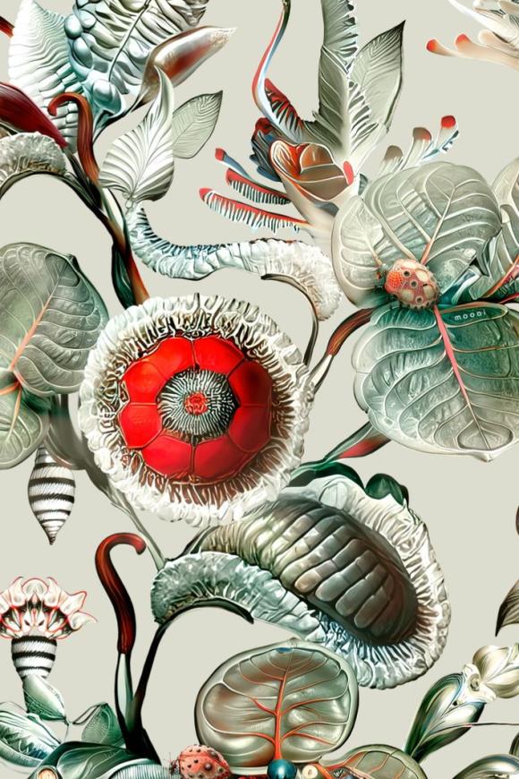 Moooi wallcovering green house Coccinella bella behang in kleur Stone Grey (MO5000) - Product close-up