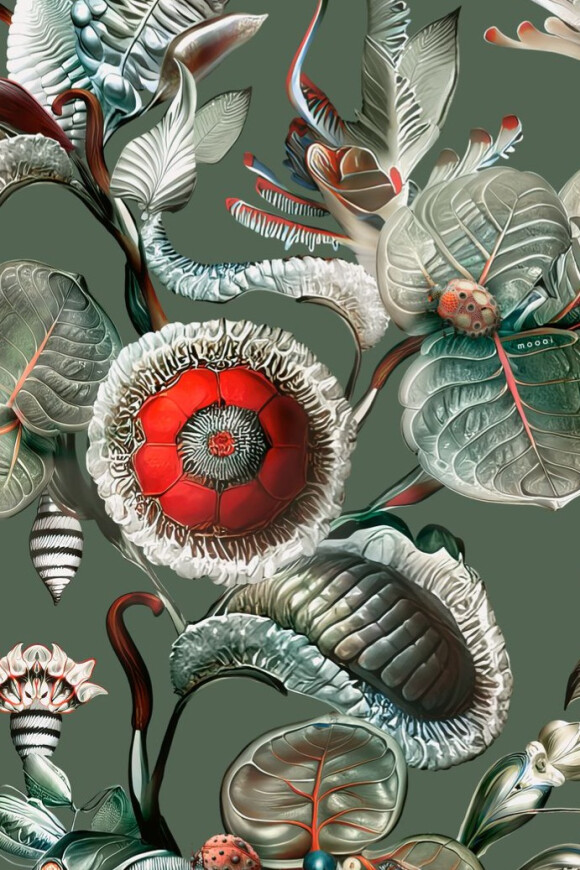 Moooi wallcovering green house Coccinella bella behang in kleur Sage Green (MO5001) - Product close-up