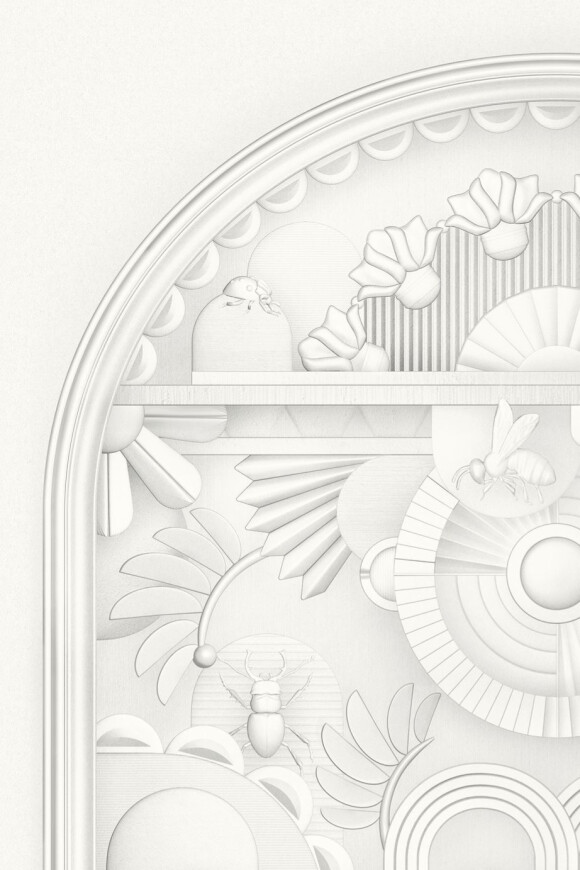 Moooi wallcovering green house Greenhouse gathering arch behang in kleur Architectural White (MO5055) - Product close-up