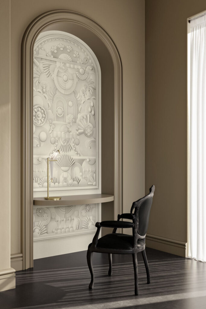 Moooi wallcovering green house Greenhouse gathering arch behang in kleur Architectural White (MO5055) - Interieur impressie