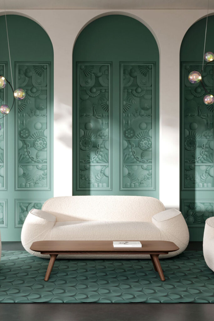 Moooi wallcovering green house Greenhouse gathering window behang in kleur Forest Green (MO5052) - Interieur impressie