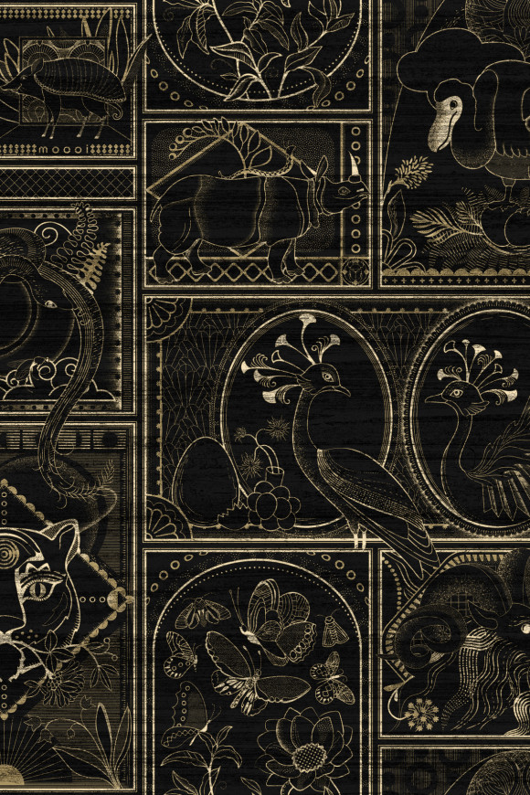 Moooi wallcovering memento moooi Golden tiger behang in kleur Ebony (MO4040) - Product close-up