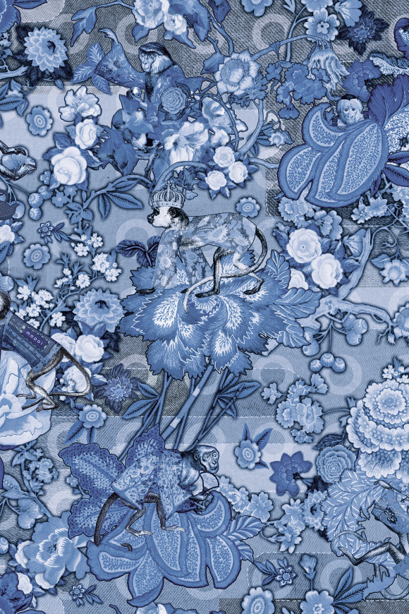 Moooi wallcovering tokyo blue Rendezvous tokyo blue behang in kleur Ming Blue (MO3012) - Product close-up