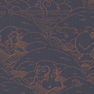Moooi wallcovering tokyo blue Indigo macaque behang in kleur Copper (MO3000) - Product close-up