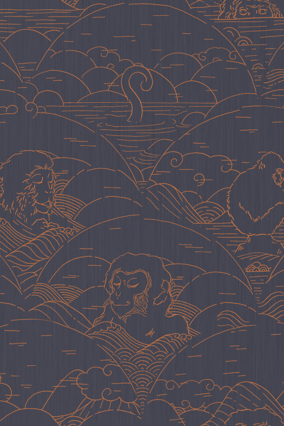 Moooi wallcovering tokyo blue Indigo macaque behang in kleur Copper (MO3000) - Product close-up