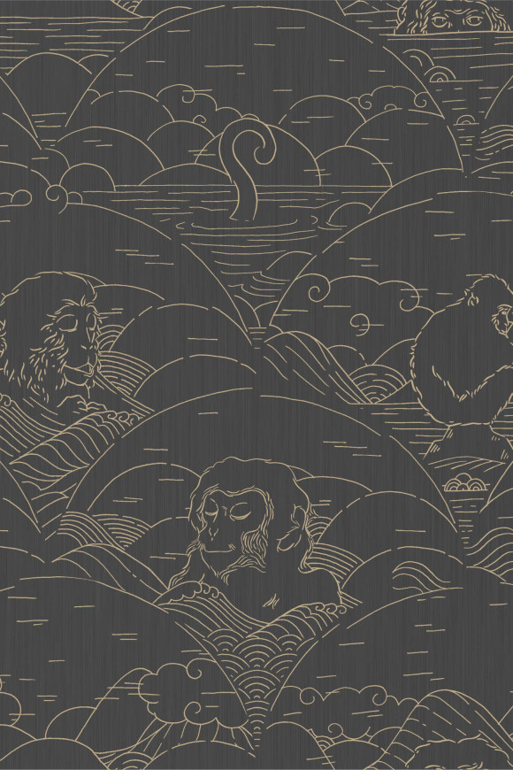 Moooi wallcovering tokyo blue Indigo macaque behang in kleur Ivory (MO3001) - Product close-up