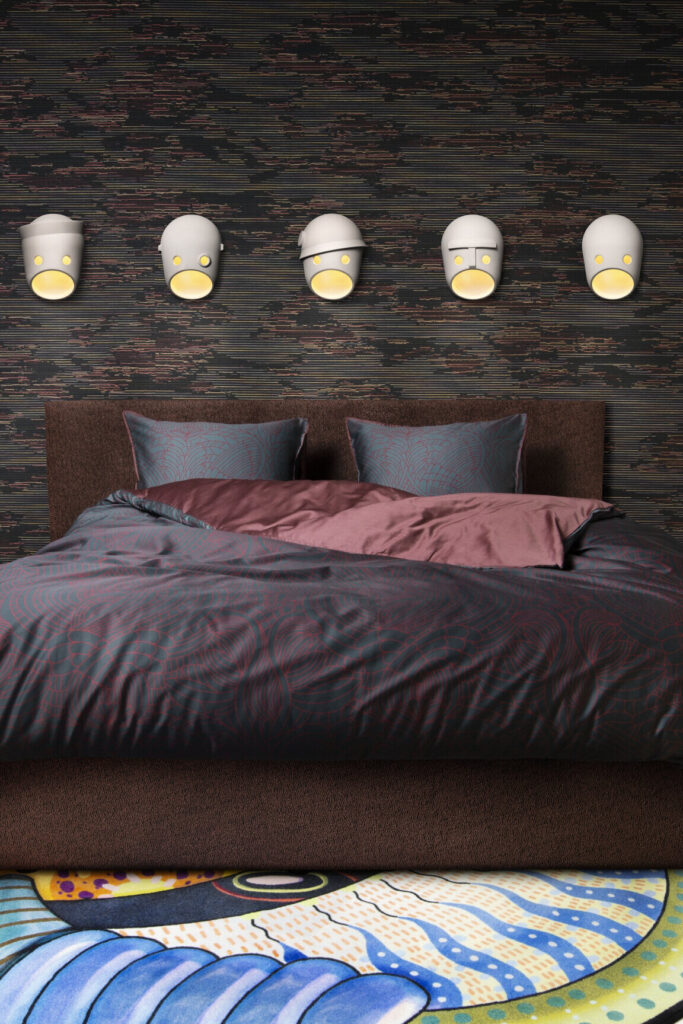 Moooi wallcovering tokyo blue Tie tami behang in kleur Sunrise (MO3022) - Interieur impressie