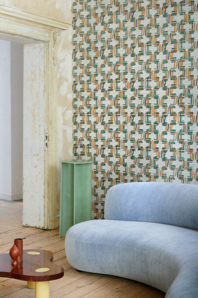 Arte Osmanthus Tatami behang in kleur Green Almond (54520) - Interieur impressie