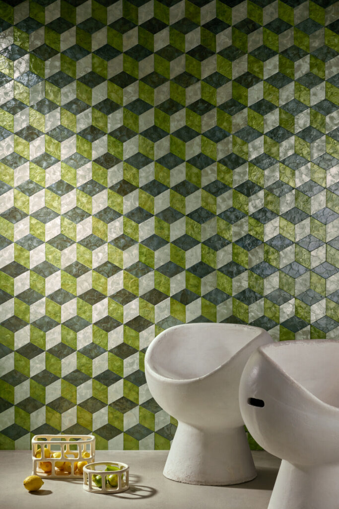 Arte Samal Cubic behang in kleur Ever Green (33701) - Interieur impressie