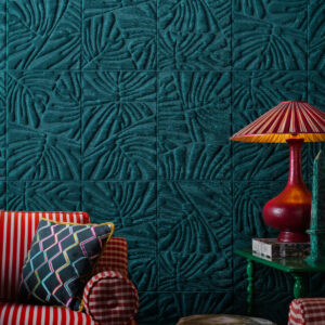 Arte Yala Monstera behang in kleur Petrol (43022) - Interieur impressie