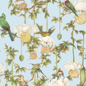 bloemen en vogel behang van Cole and Son Baobab Botanica 129-2007 sky blue kleur