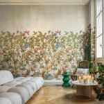 Een luxe design met baobab, flora en fauna, handgeschilderd en rijk aan detail.