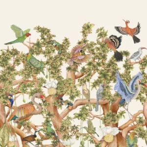 Het Cole & Son x Ardmore Tree of Life behang 129/1002 Stone is een indrukwekkend designstatement waarin natuur, kunst en ambacht samenkomen. Dit luxueuze wandpaneel is geïnspireerd op de Baobab, de iconische levensboom van Afrika, en verbeeldt op poëtische wijze de rijke flora en fauna van Zuid-Afrika door de seizoenen heen. De zachte Stone-kleurstelling, geïnspireerd op een door de zon verbleekte ochtendhemel, geeft het ontwerp een rustige en verfijnde uitstraling.