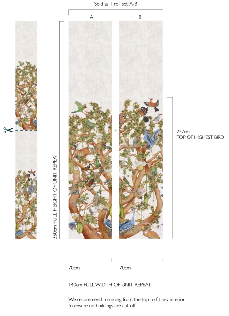 Een luxe design met baobab, flora en fauna, handgeschilderd en rijk aan detail. afmeeting