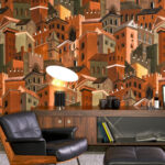 Arte Decors panoramiques Citta di castello behang in kleur Terracotta (97680) - Interieur impressie