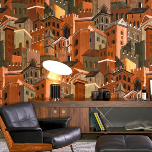 Arte Decors panoramiques Citta di castello behang in kleur Terracotta (97680) - Interieur impressie