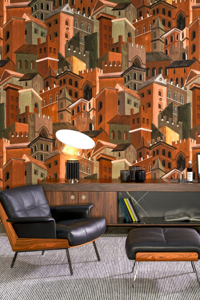 Arte Decors panoramiques Citta di castello behang in kleur Terracotta (97680) - Interieur impressie