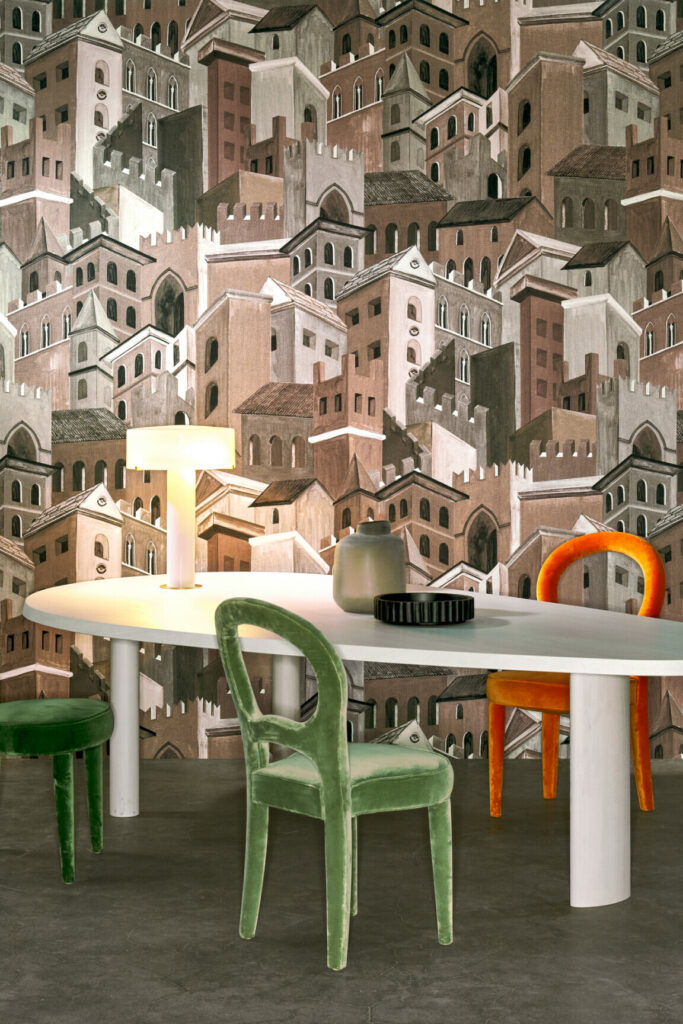 Arte Decors panoramiques Citta di castello behang in kleur Sepia (97681) - Interieur impressie