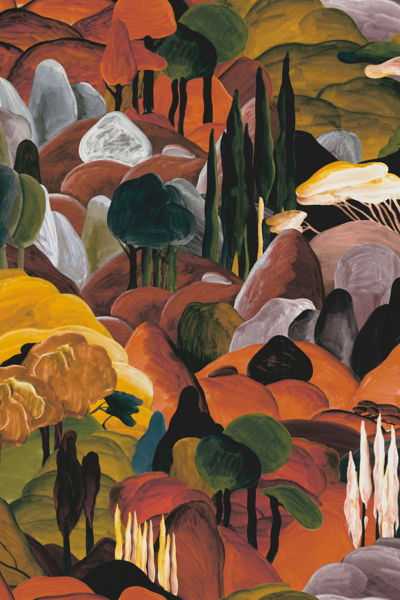 Arte Decors panoramiques Allombra dei cipressi behang in kleur Morning Glow (97500) - Product close-up