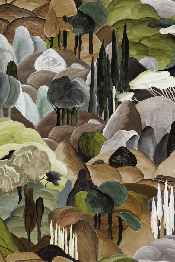 Arte Decors panoramiques Allombra dei cipressi behang in kleur Forest Walk (97501) - Product close-up