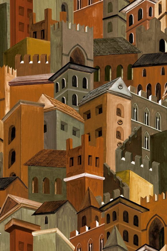 Arte Decors panoramiques Citta di castello behang in kleur Terracotta (97680) - Product close-up